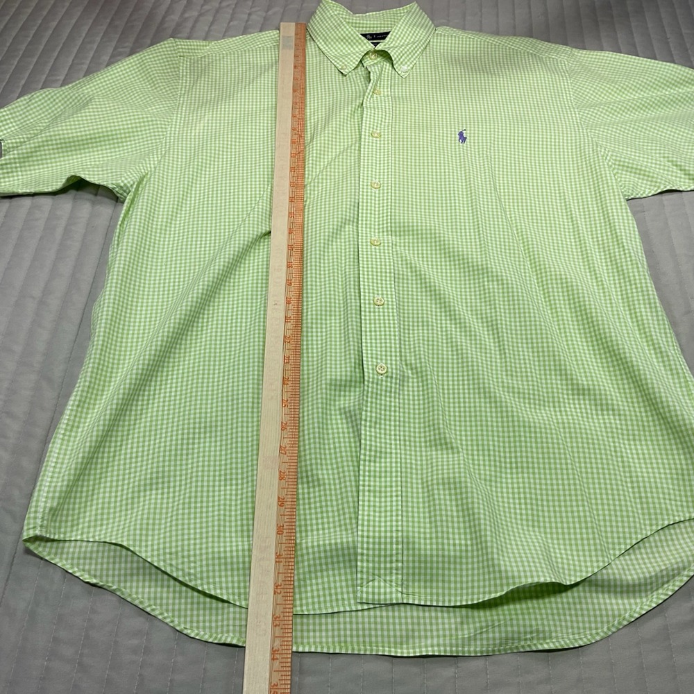 Ralph Lauren Blake Mens Green Gingham Short Sleeve Cotton Button Down Shirt Sz L - Picture 7 of 9